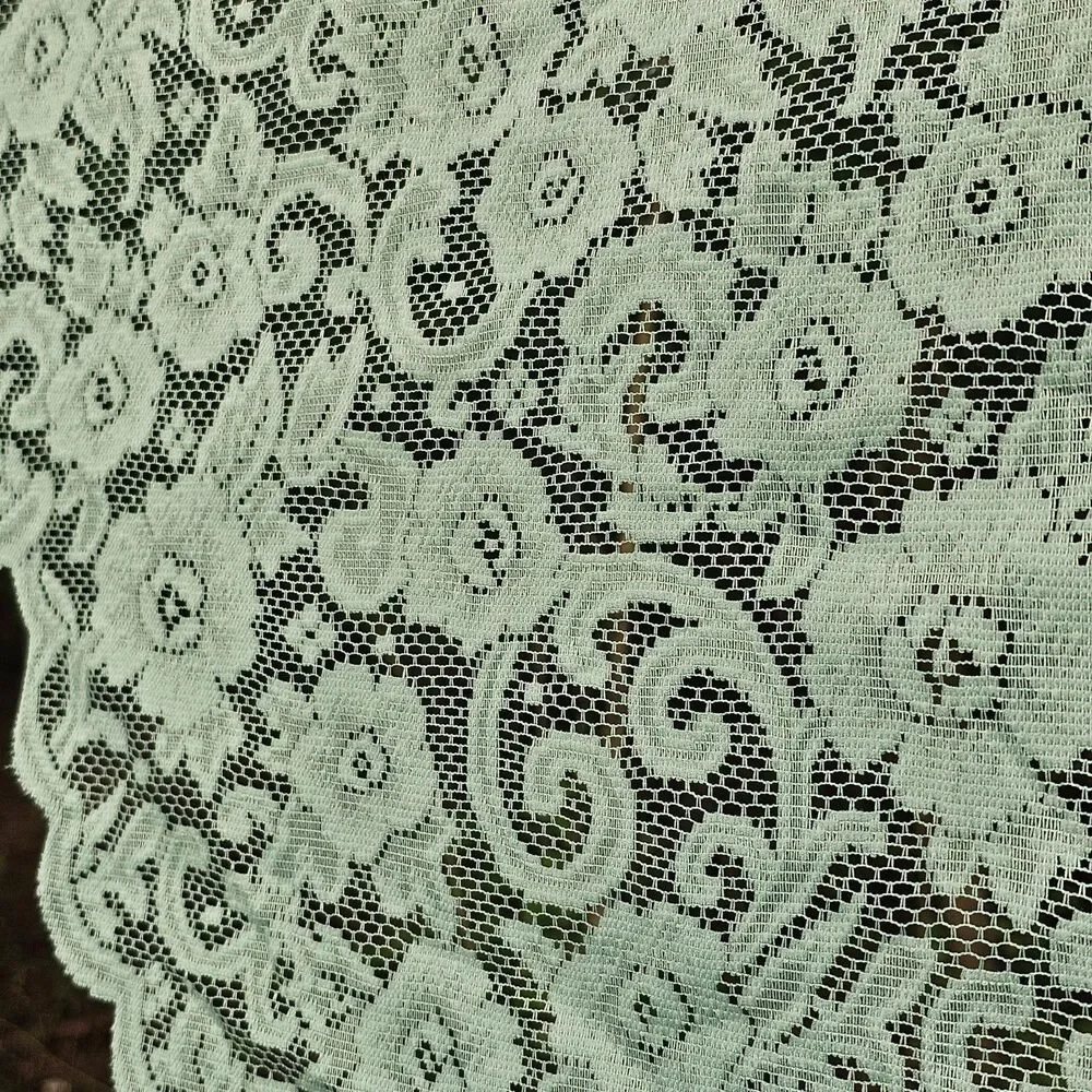 Vintage 1980s Mint Green Floral Lace Swag Valance 75